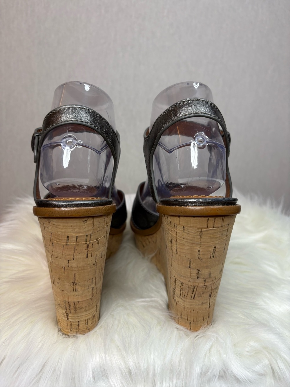 Coach Metallic Black Cross-Strap Wedge Sandals - Picture 4 of 4
